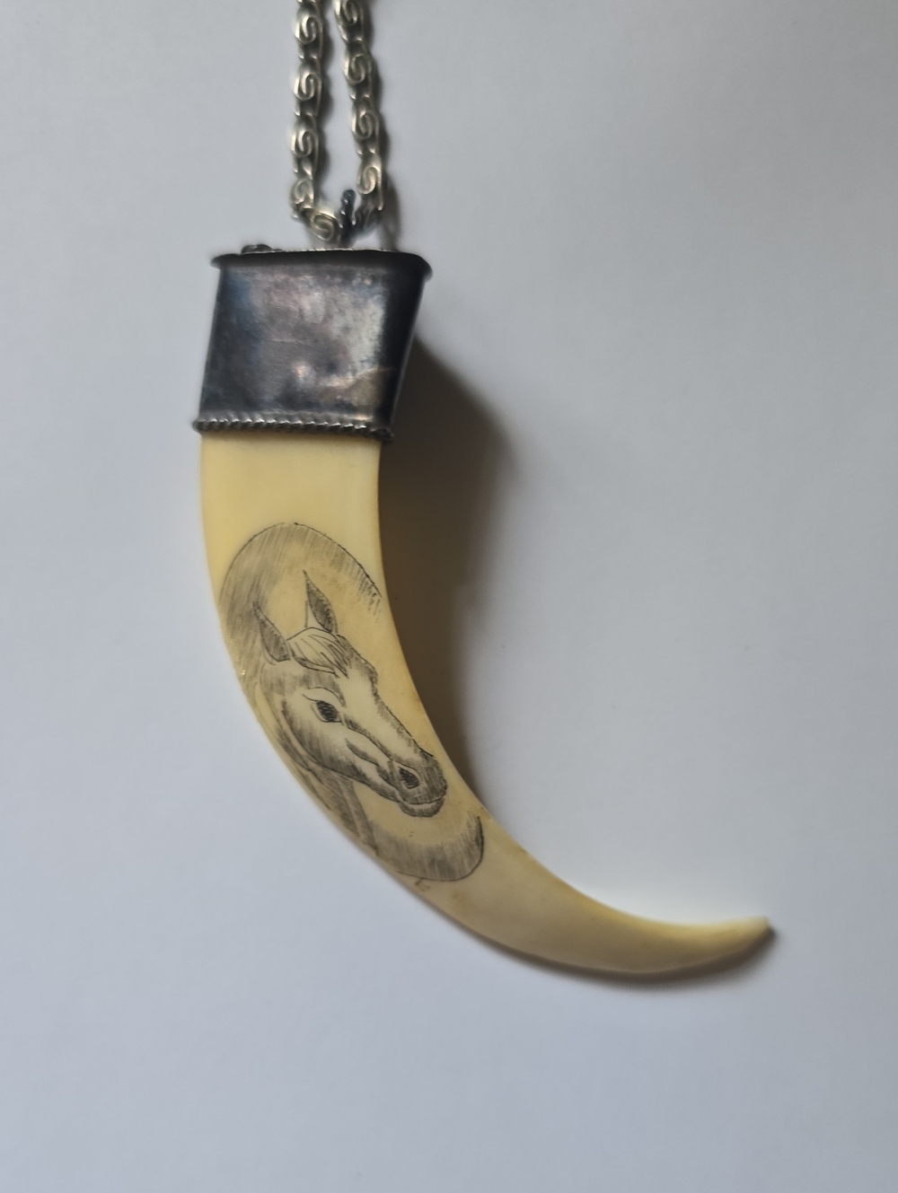 Boar Tusk Horse Pendant Necklace - Unbranded Marked Sterling